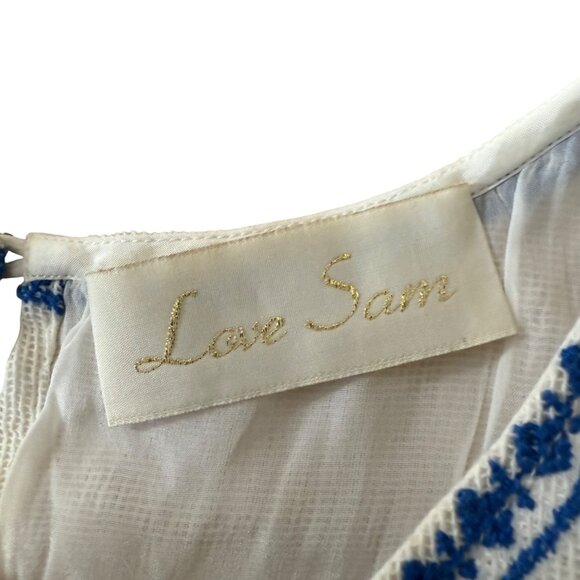 Love Sam Embroidered White & Blue Sleeveless High-Low Top XS Cotton - Picture 2 of 8